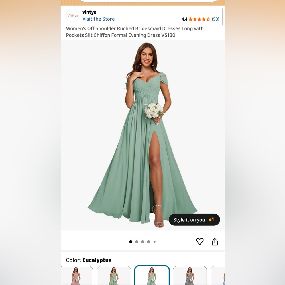 NWT Chiffon Green Off Shoulder Ruched Bridesmaid Dress